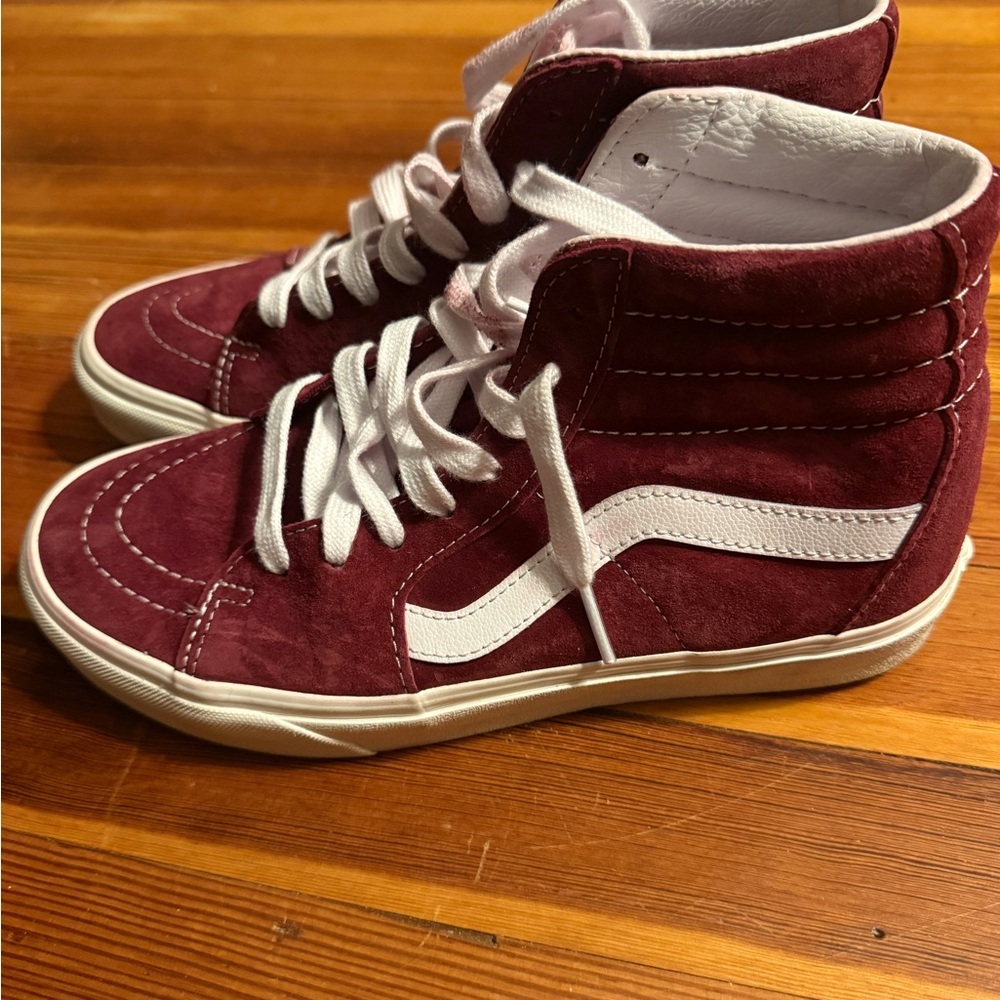 Vans Men’s Burgundy and White High-Top Sneakers